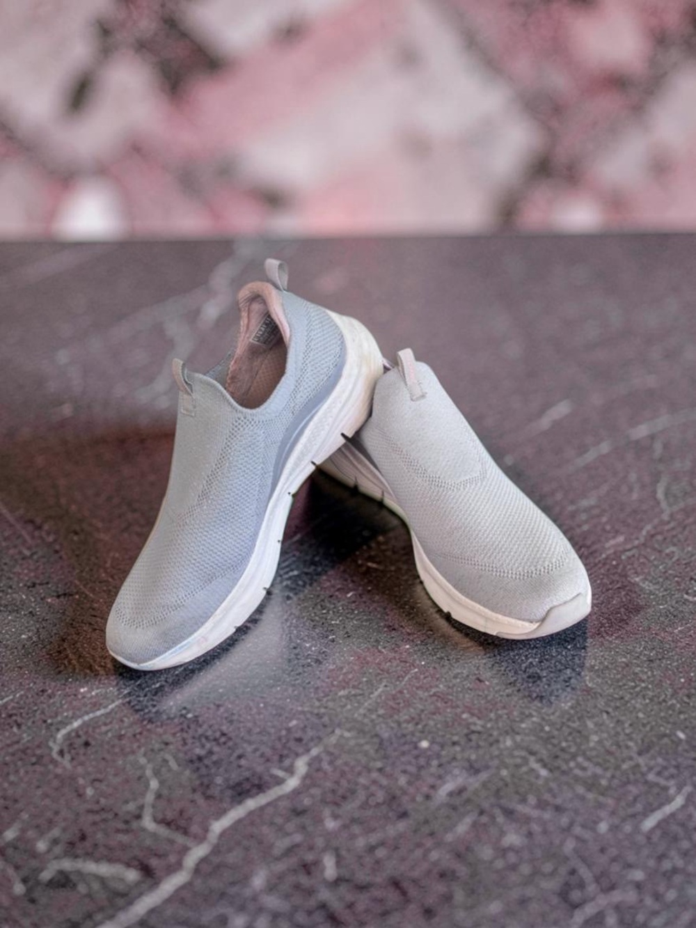 Skechers Slip-On Athletic Sneakers in Light Gray and Pink